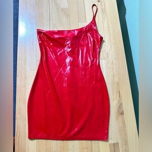 Red Latex Bodycon Mini Dress